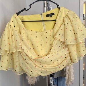 Beulah Yellow Ruffled Blouse with Polka Dots